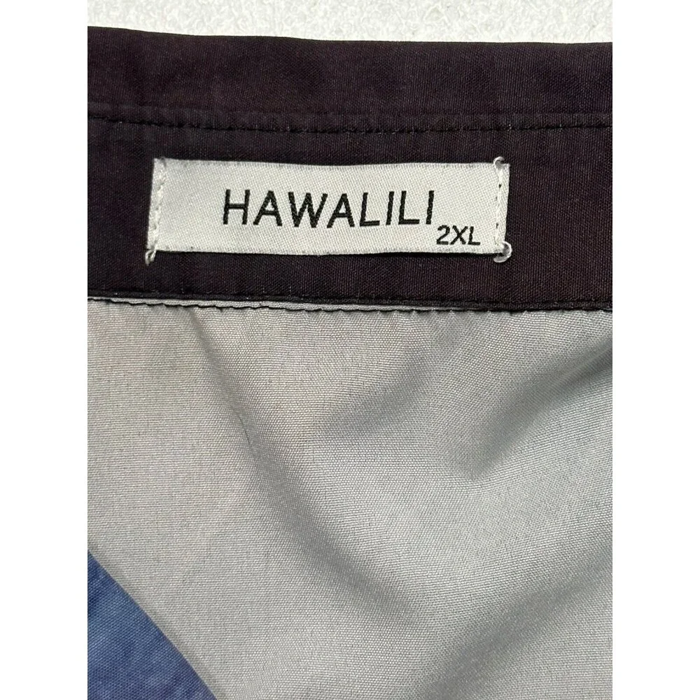Hawalili Short Sleeve Button Up Blue & Purple Abstract‎ Printed Camp Shirt 2XL